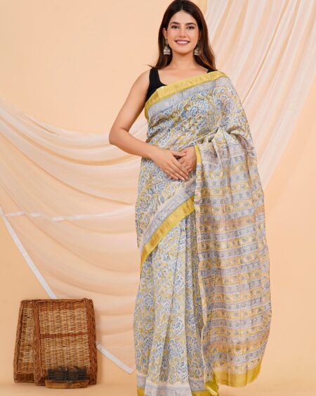 Hand Block Printed Maheshwari Silk Saree CMHA00016