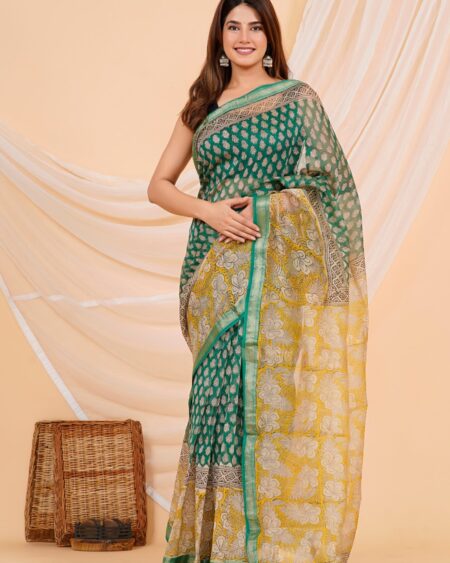 Hand Block Printed Maheshwari Silk Saree CMHA00019